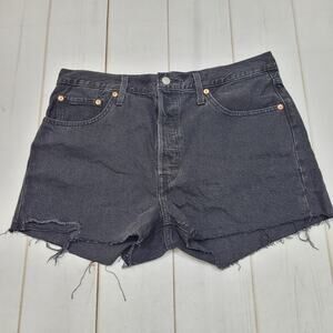 Levis 501 black high rise shorts raw hem